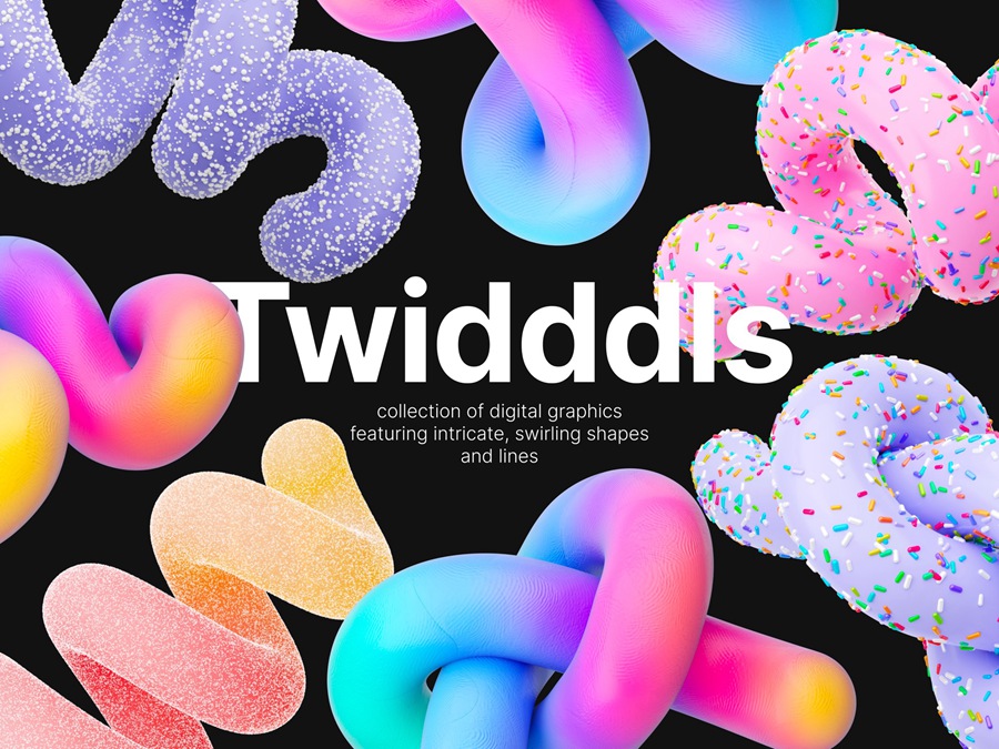 300张高品质3D色彩缤纷渐变美学抽象甜甜圈海报封面背景扭曲几何设计图形 Twidddls by LS.Graphics , 第1张