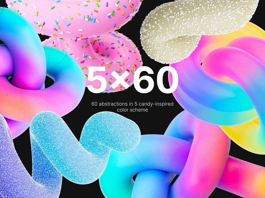 300张高品质3D色彩缤纷渐变美学抽象甜甜圈海报封面背景扭曲几何设计图形 Twidddls by LS.Graphics , 第3张