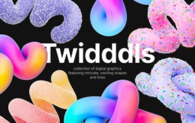 300张高品质3D色彩缤纷渐变美学抽象甜甜圈海报封面背景扭曲几何设计图形 Twidddls by LS.Graphics