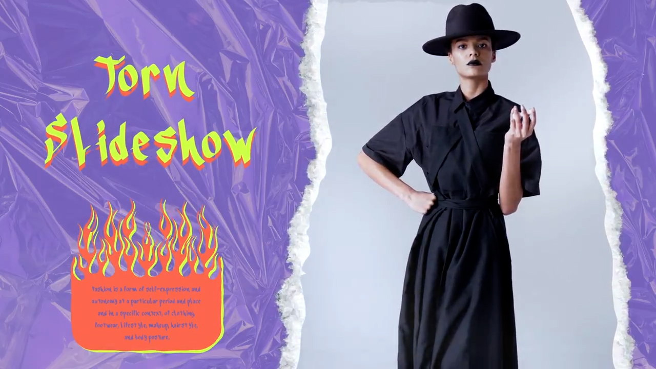 达芬奇撕纸模板 现代女性时尚服装品牌展示撕纸动画自定义颜色多彩达芬奇模板 Torn Slideshow