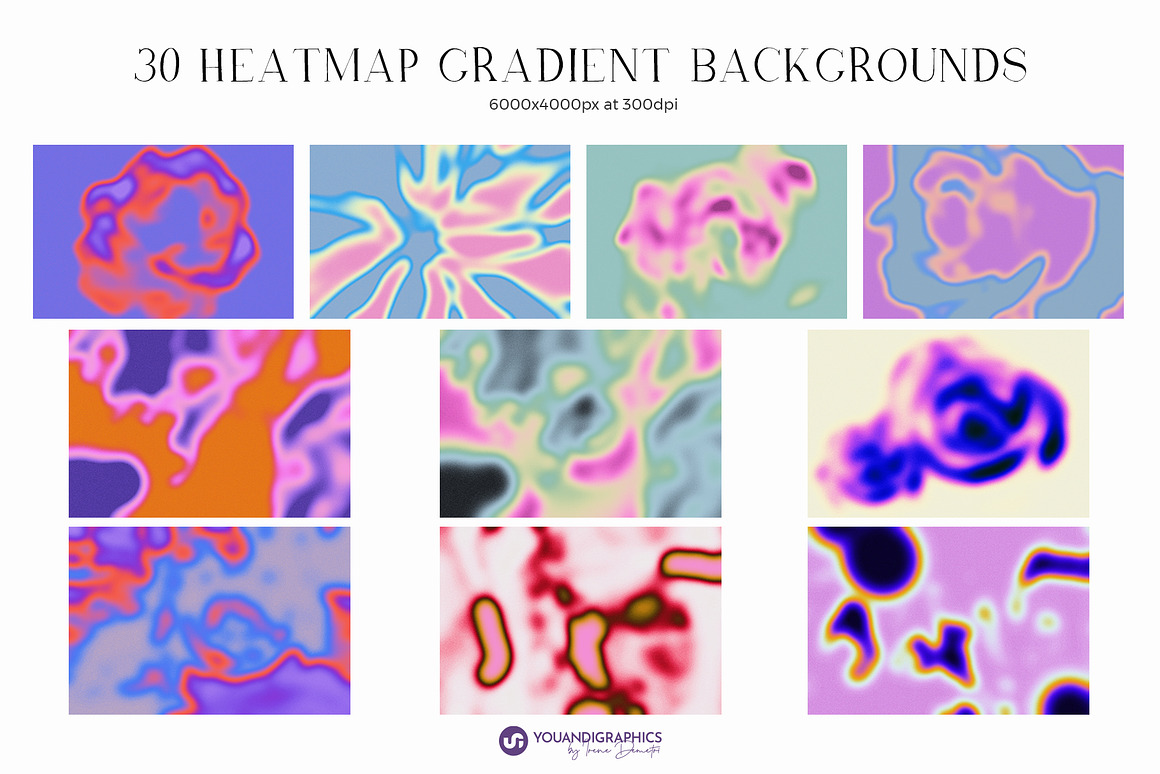 30款抽象艺术红外热感应热成像弥散光渐变迷幻酸性海报背景设计套装 Heatmap Grainy Gradient Backgrounds , 第9张