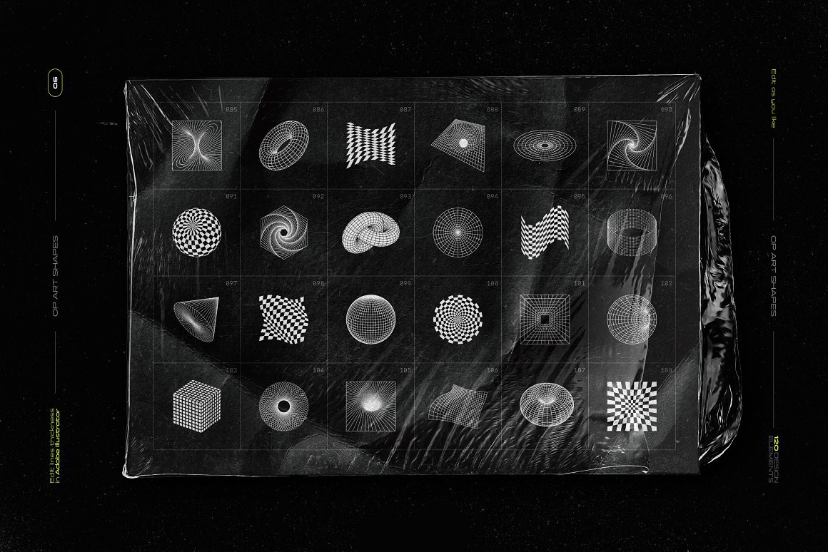 Samolevsky 超酷抽象暗黑机能酸性几何线框形状3D矢量视觉元素 Abstract shapes MEGA PACK 图片素材 第7张