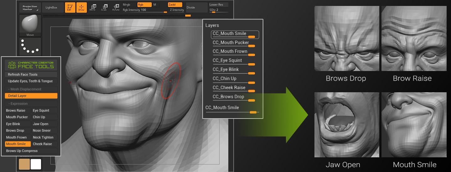 Character Creator 4 无缝创建三维脸部模型动画工具插件 ZBrush Face Tools v1.01破解版 , 第4张