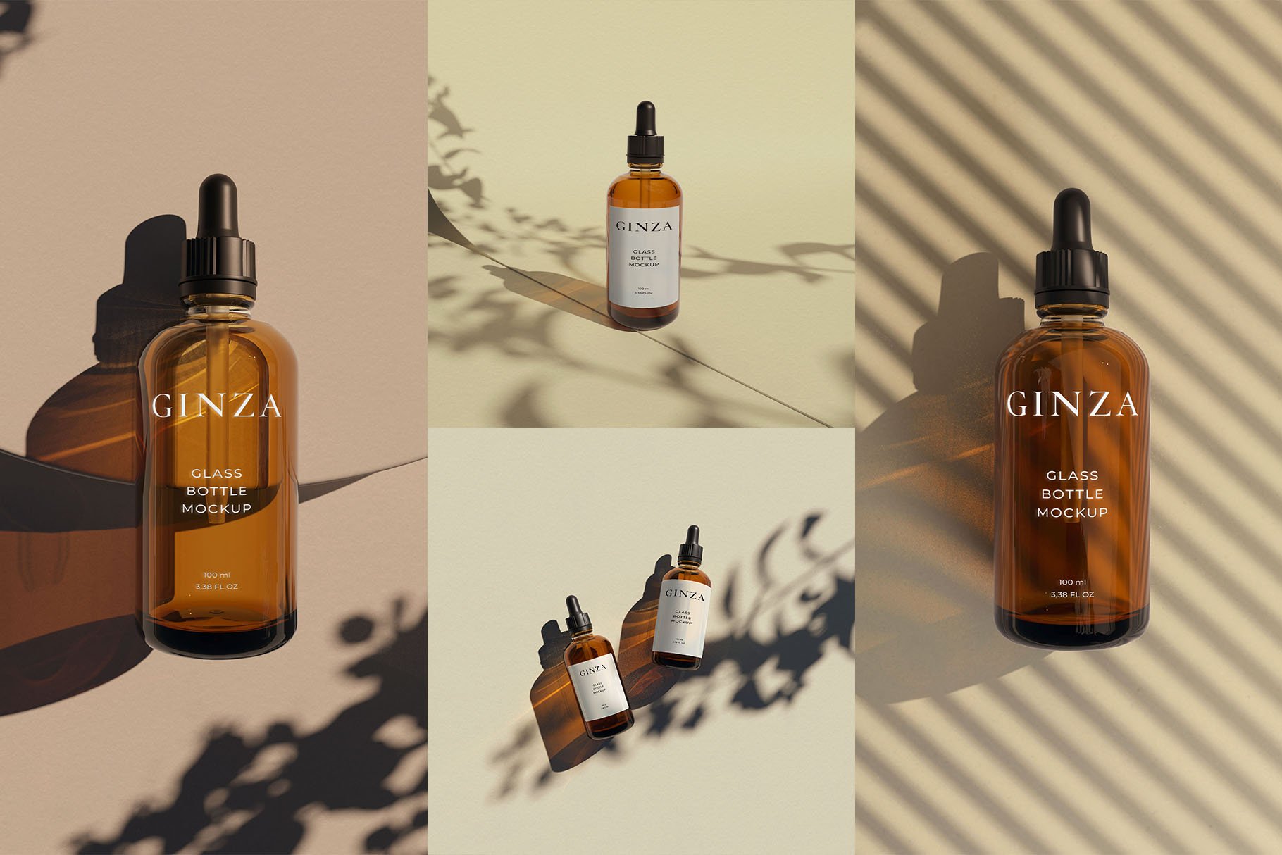4个化妆品瓶子模型/产品/时尚包装样机 Ginza || Cosmetic Bottle Mockups 样机素材 第6张