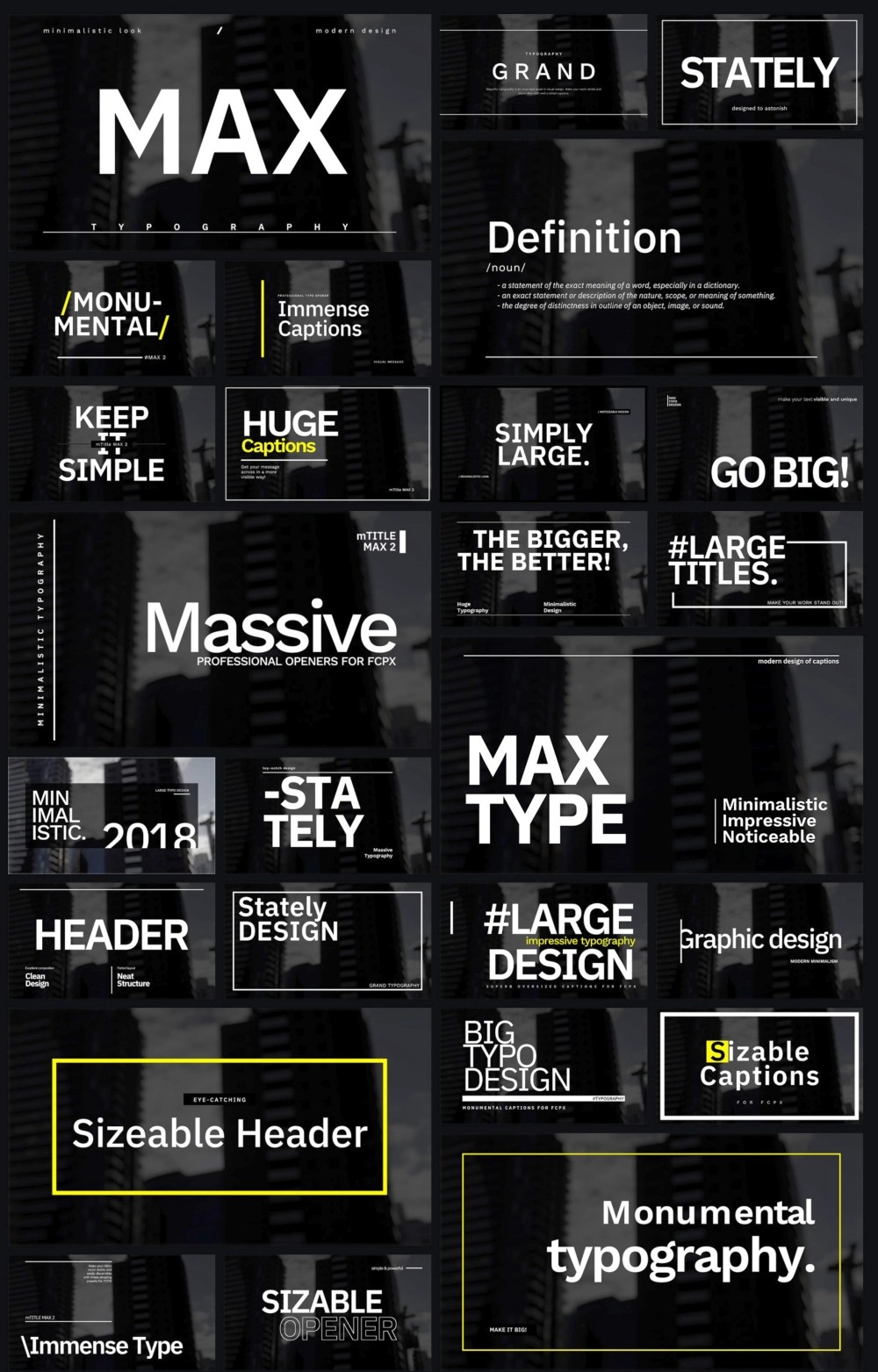 FCPX插件-60组精美排版设计现代大文字标题开场动画 视频前景装饰 mTitle MAX 1+2 . 第1张