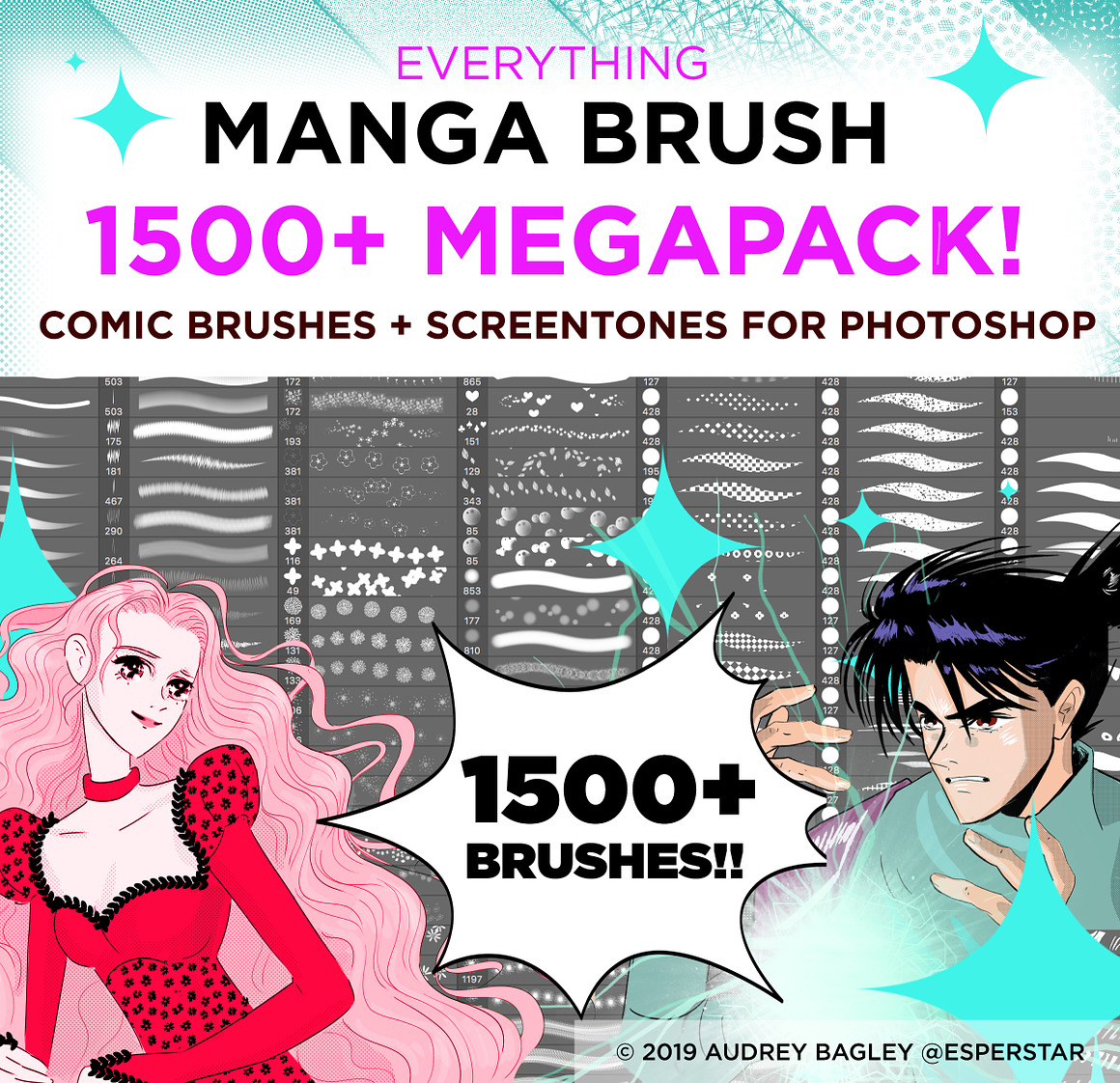 PS笔刷：1000个日系漫画植物笔刷风景血液动作线形状天气笔刷全集 MANGA COMIC BRUSH MEGAPACK 1500+ , 第1张
