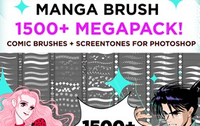 PS笔刷：1000个日系漫画植物笔刷风景血液动作线形状天气笔刷全集 MANGA COMIC BRUSH MEGAPACK 1500+