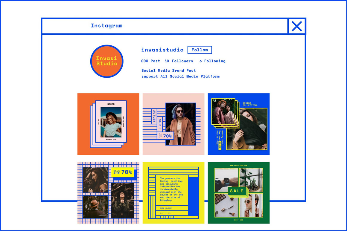 Invasi Studio 90年代新潮复古孟菲斯风格社交媒体电商海报设计PSD模板 NEORD Bundle Brand Templates 图片素材 第14张