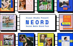 Invasi Studio 90年代新潮复古孟菲斯风格社交媒体电商海报设计PSD模板 NEORD Bundle Brand Templates
