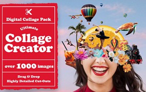 Collage Supply Co 1000个高分辨率欧美拼贴艺术现代生活动植物创建者PNG元素包 Ultimate Collage Creator 1000