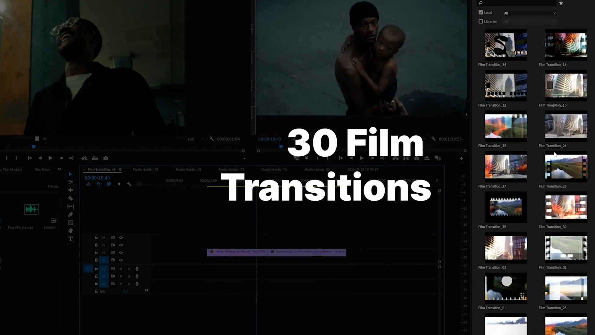 Seamless Film Transitions 30种无缝复古胶片肮脏和受损划痕转场过渡 PR Mogrt + SFX音效 影视音频 第2张