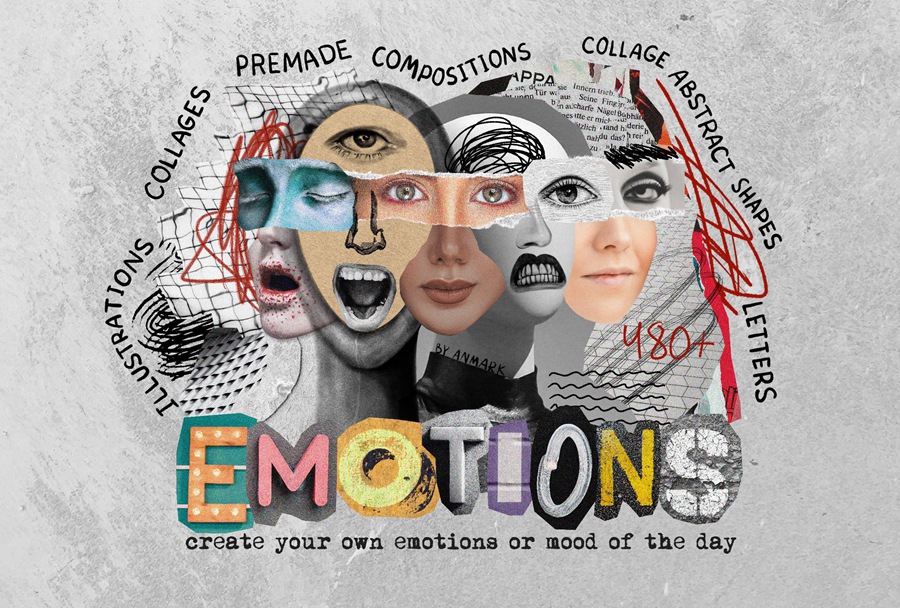 488个情绪拼贴画和插图书籍和杂志封面、服装印花、品牌项目、包装、礼品 Emotions. Collage & Illustrations 图片素材 第1张