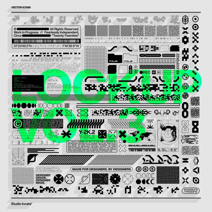 潮流复古酸性机能未来科幻嘻哈工业风图标图形矢量设计素材 Lockup Vector Pack. Vol3 by Studio Innate , 第1张