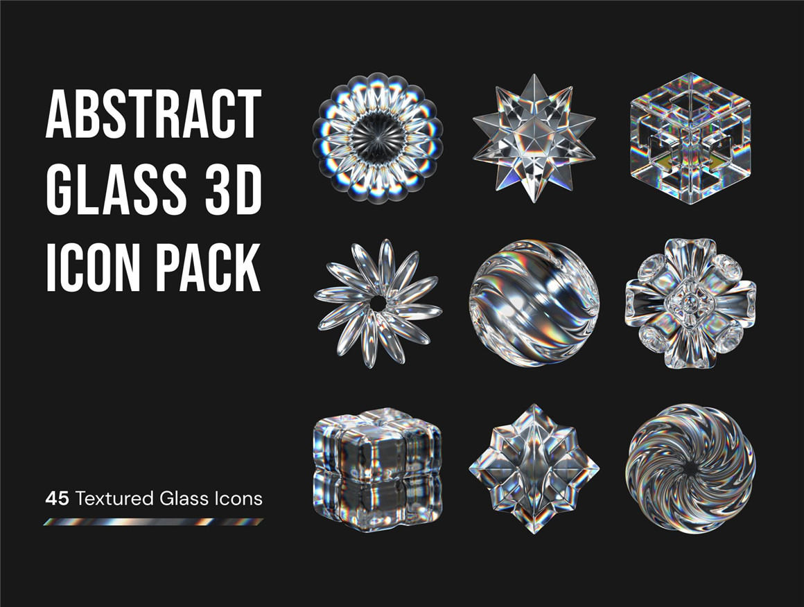 45款3D透明彩虹渐变彩色玻璃水晶英文字母数字png免抠图片素材 Abstract Glass 3D Icon Pack , 第2张