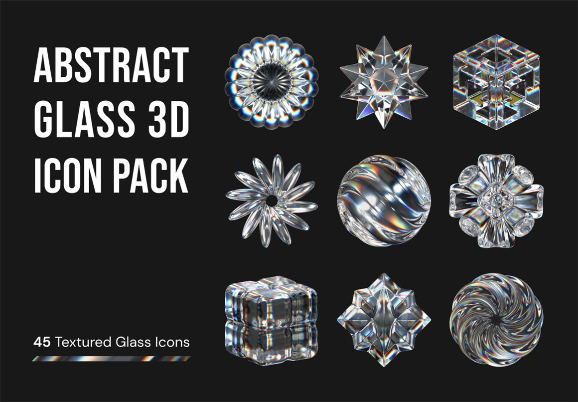45款3D透明彩虹渐变彩色玻璃水晶英文字母数字png免抠图片素材 Abstract Glass 3D Icon Pack , 第3张