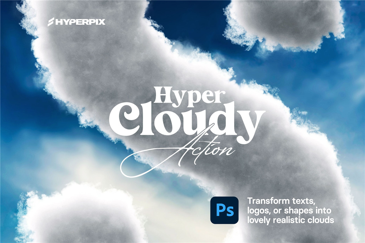 超酷真实质感云层云彩云朵云端3D立体英文数字字体PS动作设计素材 Hyper Cloudy – Realistic Cloud Effect for Texts and Logos , 第1张