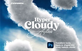 超酷真实质感云层云彩云朵云端3D立体英文数字字体PS动作设计素材 Hyper Cloudy – Realistic Cloud Effect for Texts and Logos