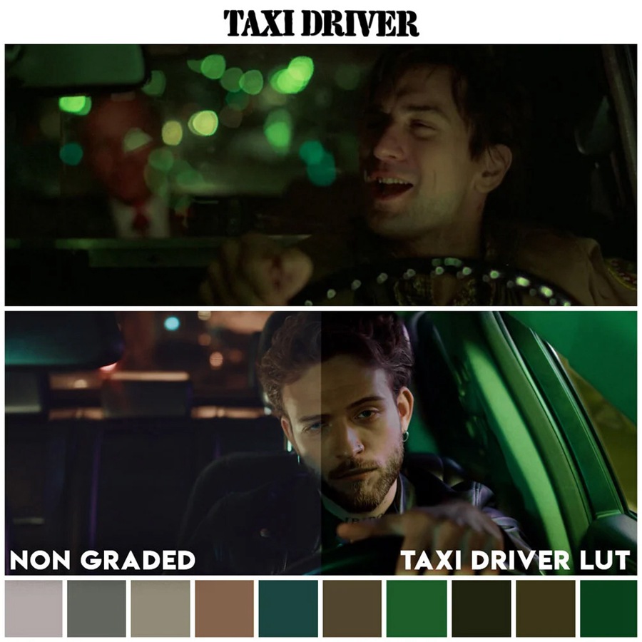 【出租车司机1976】Movieluts – Taxi Driver LUT 好莱坞电影美学黄绿色颜色分级专业LUT 插件预设 第1张