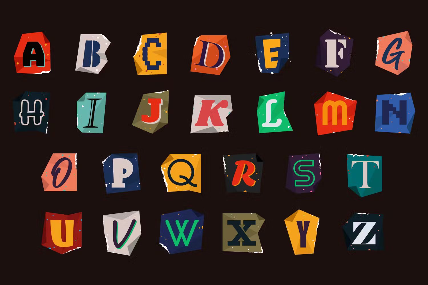 字母和数字/符号艺术拼贴海报杂志社交媒体设计元素PNG/AI Letter Cutout Magazine Texture Ransom 图片素材 第2张