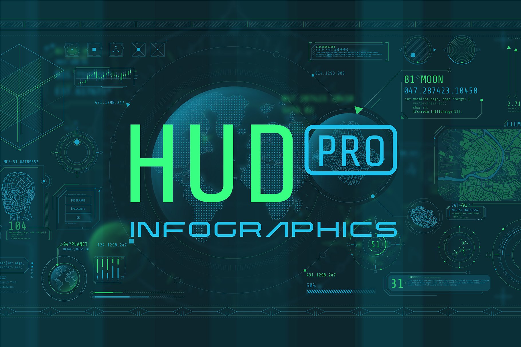 超250款现代未来主义设计 HUD 电影、电脑游戏或 IT通信、现代技术、安全、数据库大数据 信息图表元素 HUD Pro Infographic Elements 设计素材 第1张
