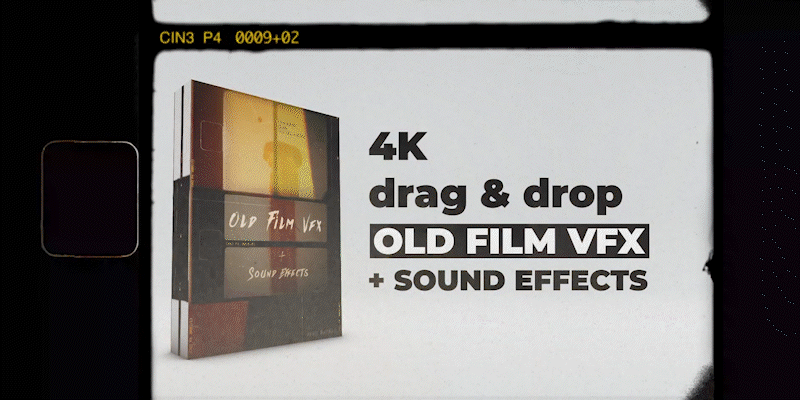 4K 复古老胶片外观转场过渡视频效果叠加、胶片遮罩、烧伤、颗粒、纹理、噪点、音效 DB – Vintage Film VFX + Sound Effects 影视音频 第1张