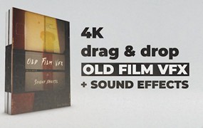 4K 复古老胶片外观转场过渡视频效果叠加、胶片遮罩、烧伤、颗粒、纹理、噪点、音效 DB – Vintage Film VFX + Sound Effects