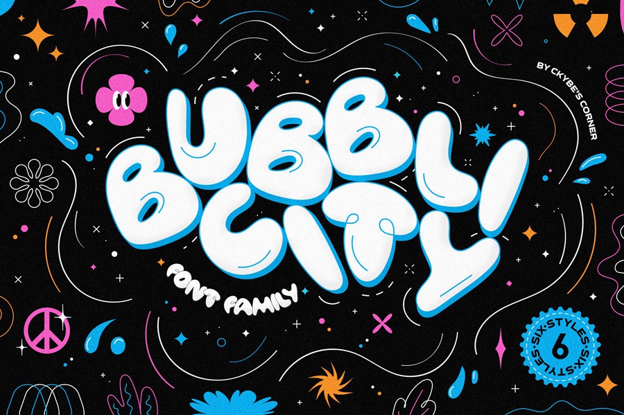 Bubblicity | Bubble Font Family 6种复古风格趣味气泡字体系列 设计素材 第1张