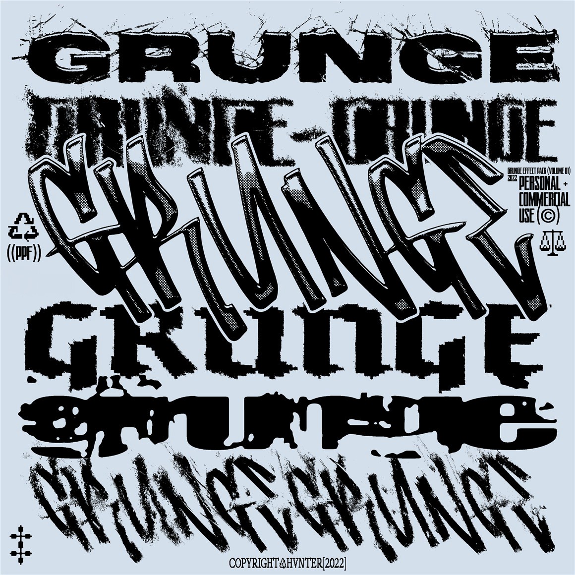 Hvnter 新潮嘻哈半色调涂鸦划痕垃圾文本PSD样机效果包 Grunge Effects 样机素材 第2张