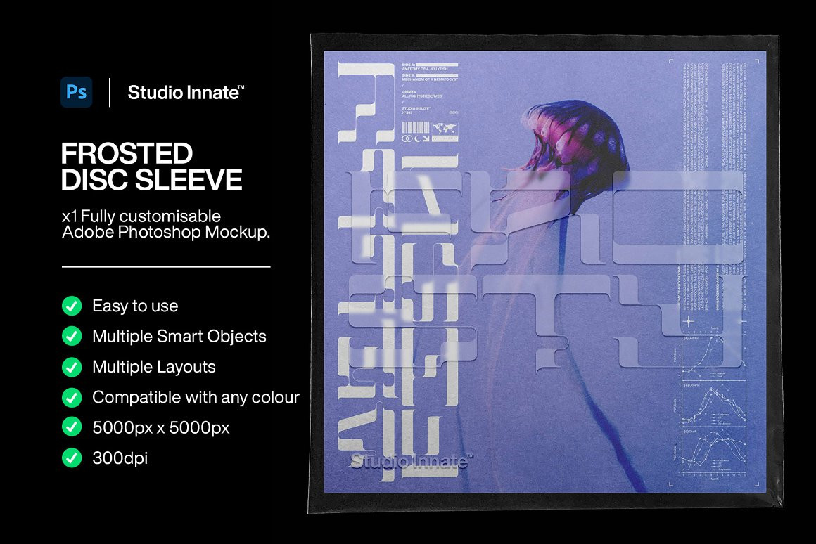 Studio Innate 潮流磨砂音乐专辑CD光盘包装纸袋贴纸设计展示贴图样机模板素材 Frosted Disc 样机素材 第1张