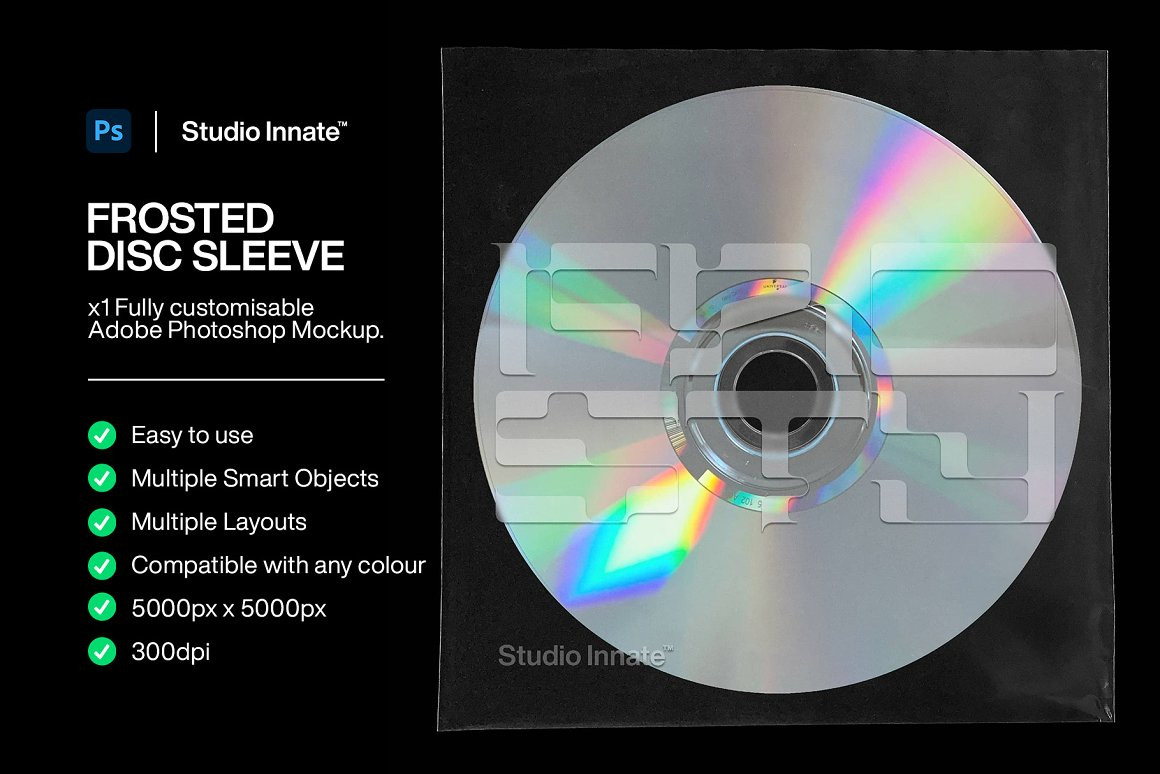 Studio Innate 潮流磨砂音乐专辑CD光盘包装纸袋贴纸设计展示贴图样机模板素材 Frosted Disc 样机素材 第7张