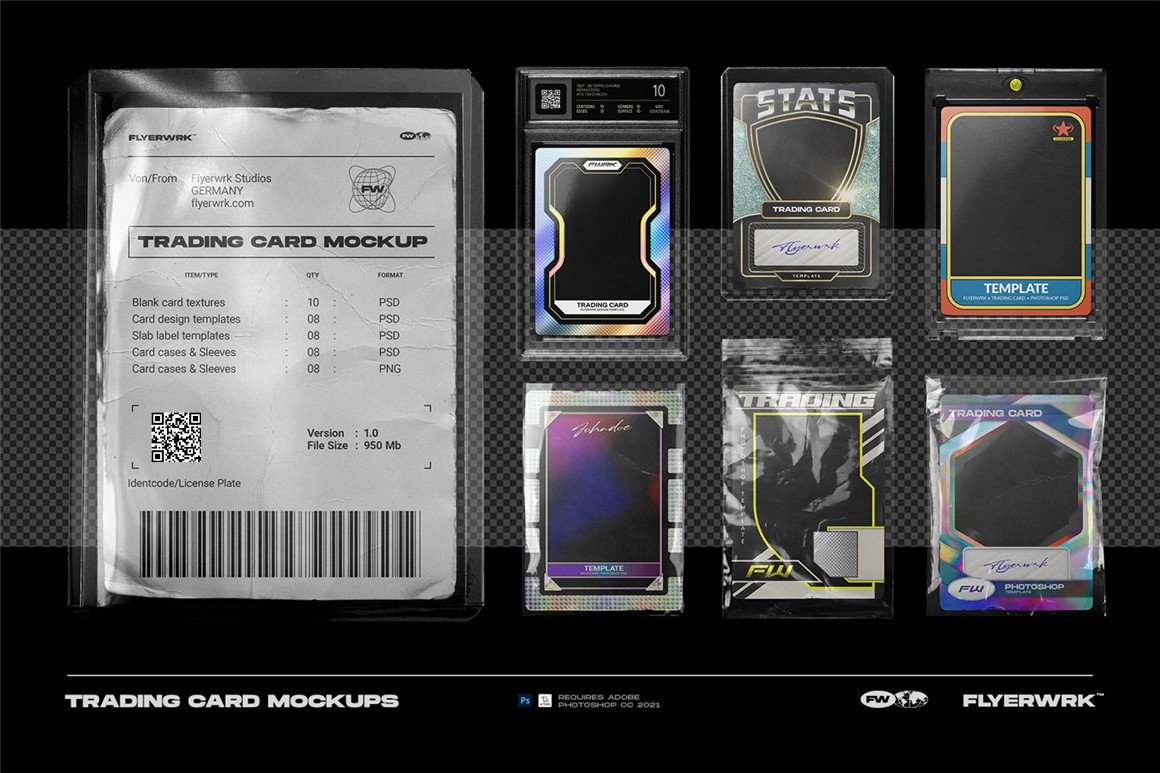 Flyerwrk 新潮复古褶皱质感塑料薄膜NFT卡片数字藏品包装PSD模板 Trading Card Case Mockup 样机素材 第2张
