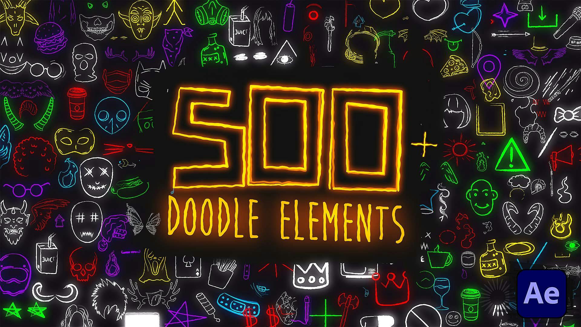 500个手绘涂鸦线条奇思妙想动画元素AE模板 Hand Drawn lines Elements Package , 第1张