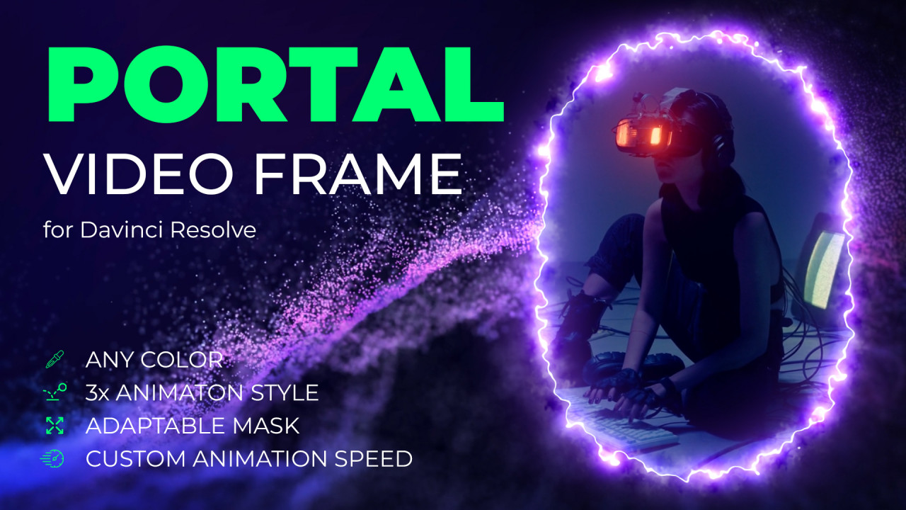 4K 霓虹灯颜色发光3D科幻画中画视频帧达芬奇预设 Portal Video Frame 插件预设 第1张