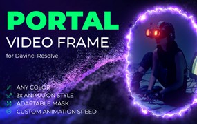 4K 霓虹灯颜色发光3D科幻画中画视频帧达芬奇预设 Portal Video Frame