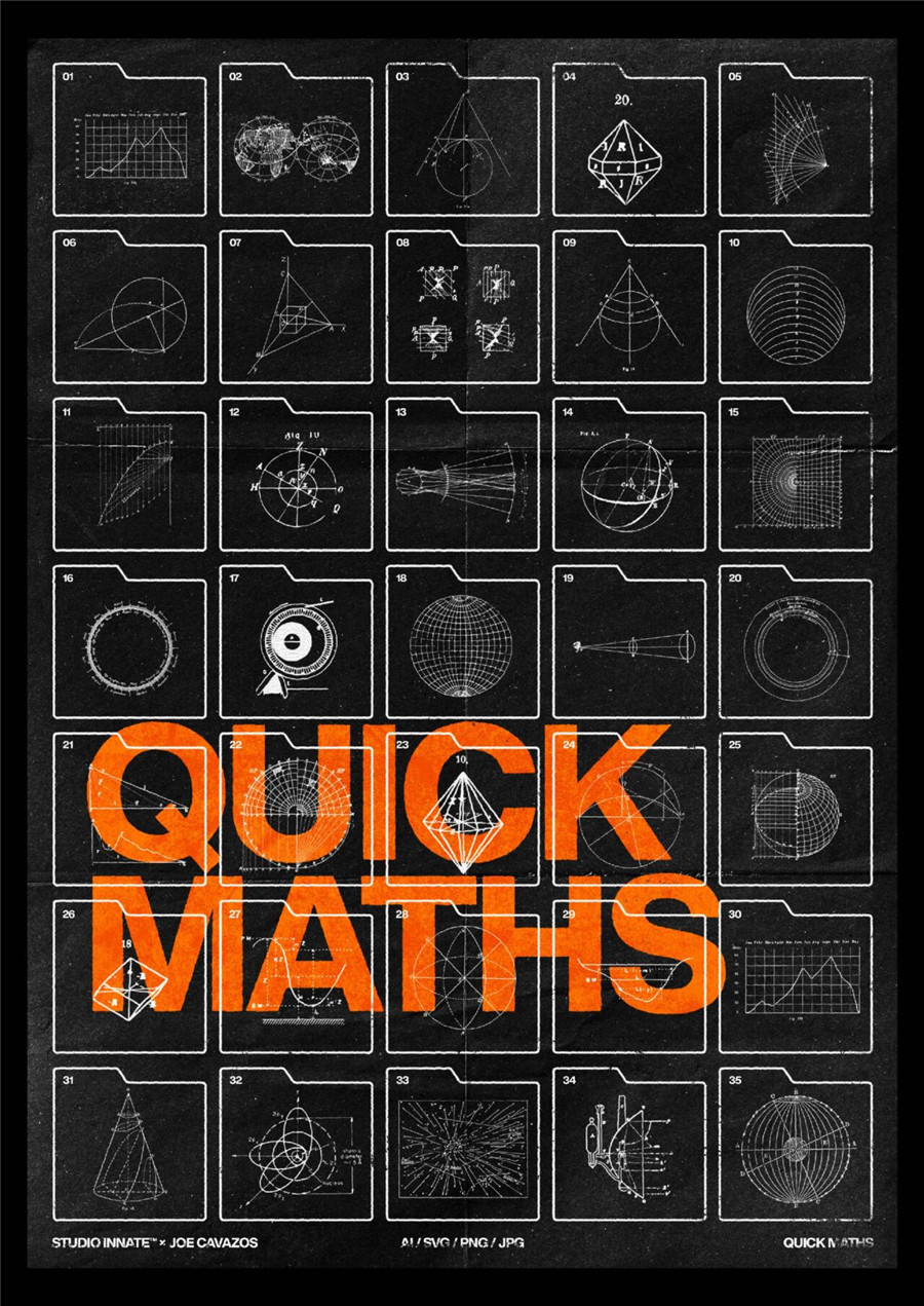 Studio Innate 潮流未来派酸性艺术赛博朋克工业科学高数天文学手稿HUD素材包 Quick Maths 图片素材 第1张