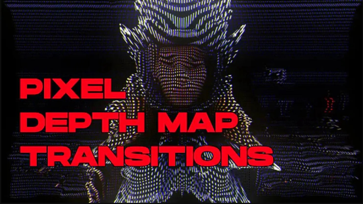 达芬奇预设：迷幻视觉美学未来派幻觉3D线条毛刺失真发光鱼眼过渡预设 Pixel Depth Map Transitions | DaVinci Resolve , 第1张