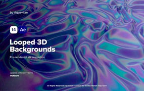 AE模板：14个艺术抽象金属几何液体循环创意3D文字动画标题背景包 Looped 3D Backgrounds