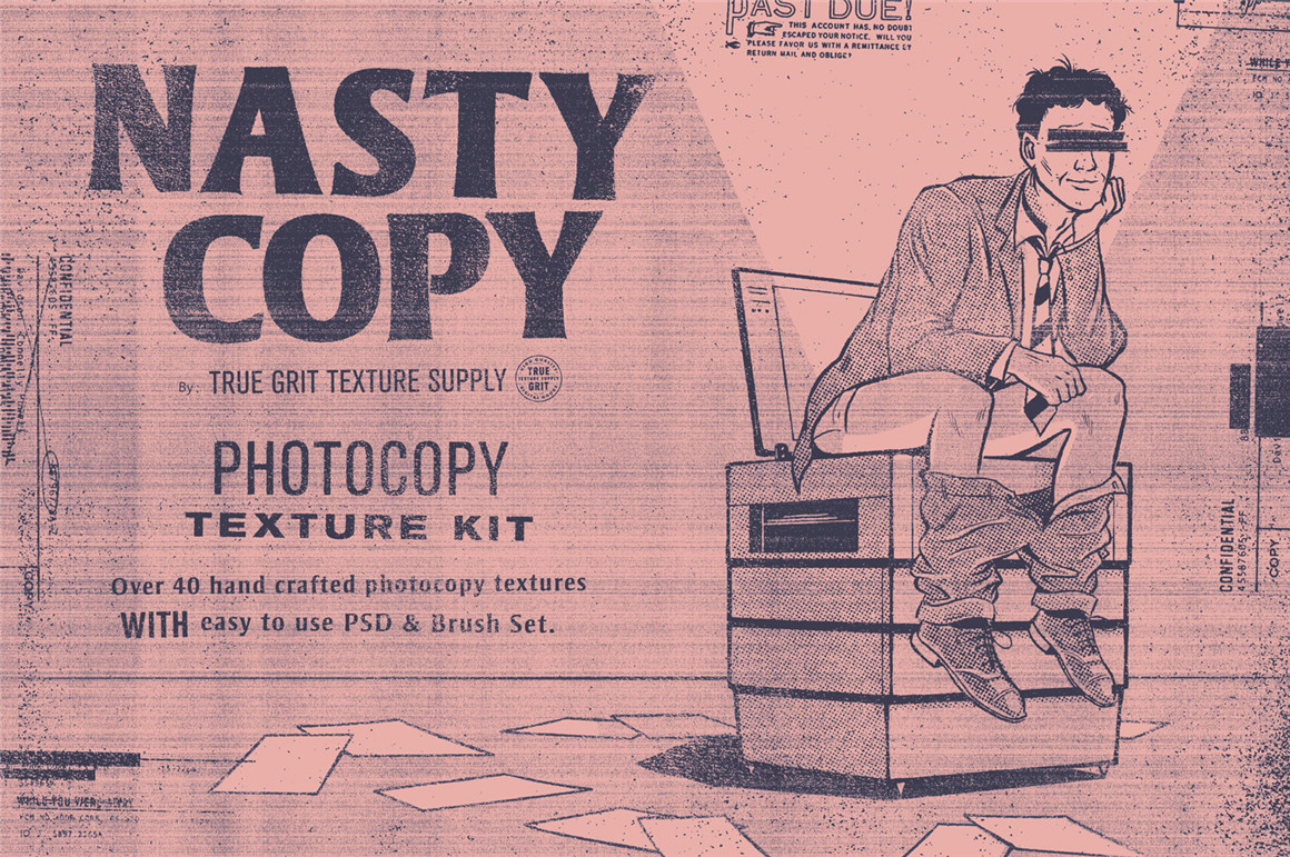 复古漫画做旧艺术损坏油墨影印砂砾纸张纹理笔刷合辑 Nasty Copy Photocopy Kit , 第1张