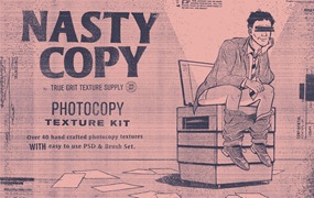 复古漫画做旧艺术损坏油墨影印砂砾纸张纹理笔刷合辑 Nasty Copy Photocopy Kit