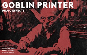 复古做旧真实半色调网格波浪印刷肌理特效PSD设计图片照片处理特效生成器 Goblin Printer - Halftone Effects