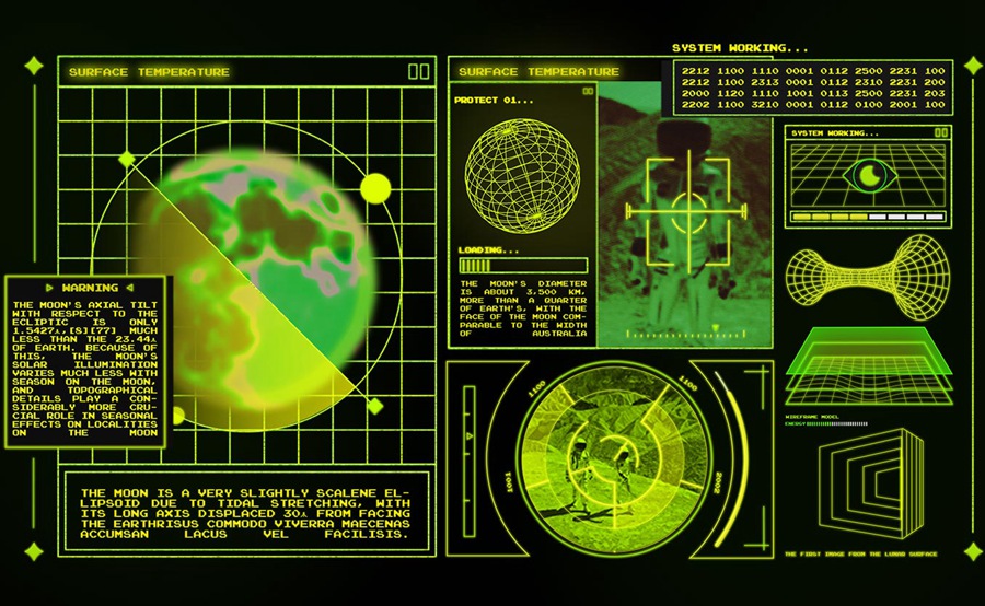 54个未来主义游戏电影数字图形复古潮流赛博宇宙飞船HUD科技元素 Retro Spaceship HUD , 第1张
