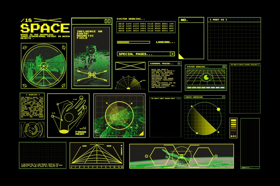 54个未来主义游戏电影数字图形复古潮流赛博宇宙飞船HUD科技元素 Retro Spaceship HUD , 第3张