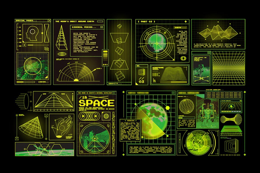 54个未来主义游戏电影数字图形复古潮流赛博宇宙飞船HUD科技元素 Retro Spaceship HUD , 第5张