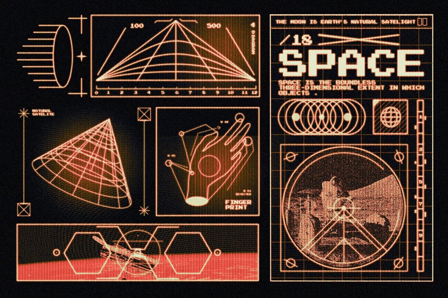 54个未来主义游戏电影数字图形复古潮流赛博宇宙飞船HUD科技元素 Retro Spaceship HUD , 第7张
