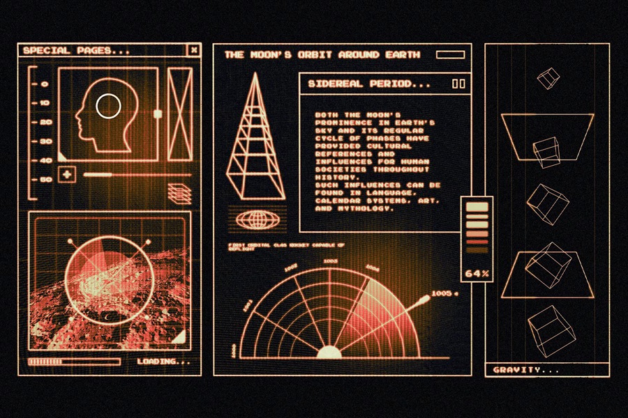 54个未来主义游戏电影数字图形复古潮流赛博宇宙飞船HUD科技元素 Retro Spaceship HUD , 第8张