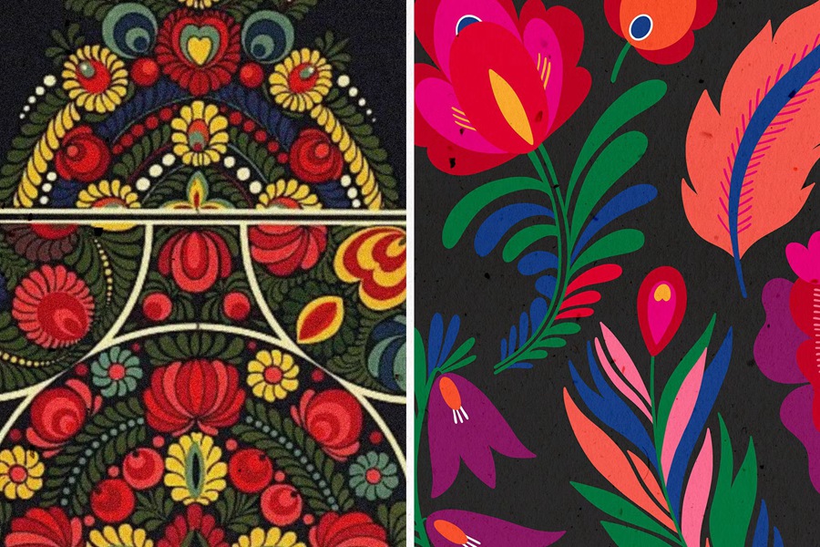 传统民间艺术抽象花卉图形服装纺织包装袋邀请函品牌推广创意PNG免扣花卉图案 Folk Abstract Floral Graphics , 第5张