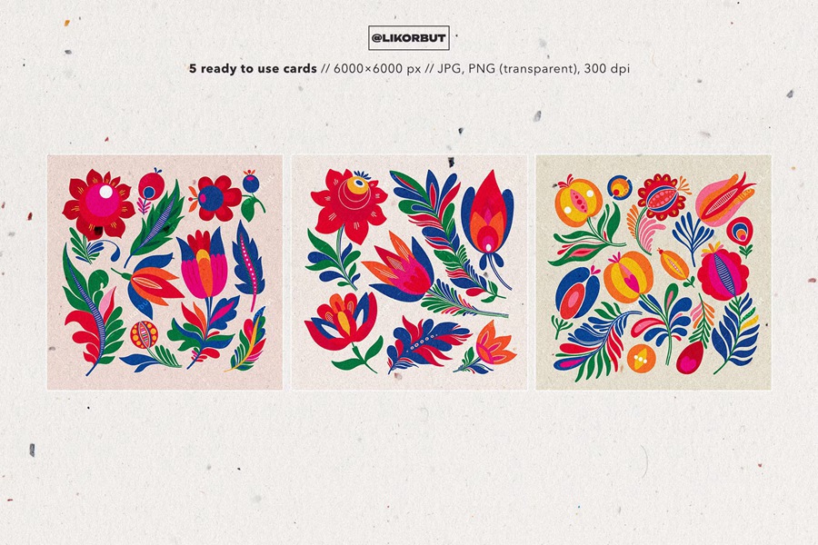 传统民间艺术抽象花卉图形服装纺织包装袋邀请函品牌推广创意PNG免扣花卉图案 Folk Abstract Floral Graphics , 第7张