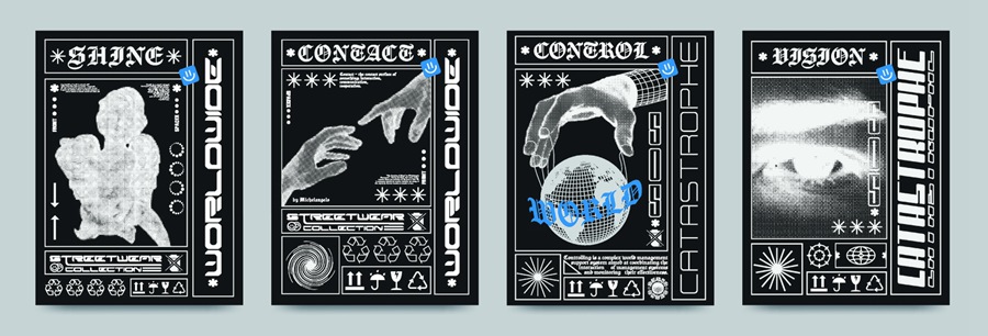潮流酸性赛博朋克抽象艺术潮牌服装印花海报模板AI矢量设计素材 图片素材 第40张