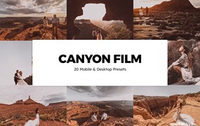 峡谷怀旧温暖红色摄影后期Lightroom预设及电影调色LUT预设 20 Canyon Film Lightroom Presets & LUTs