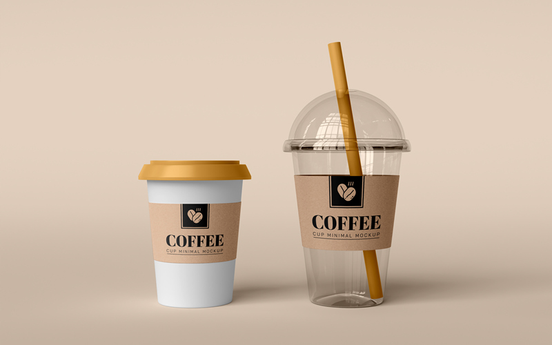 透明奶茶果汁咖啡杯包装效果展示VI智能贴图PSD样机提案设计素材 样机素材 第1张